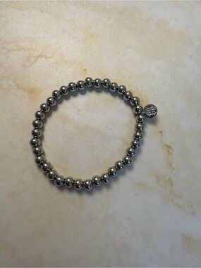 Rustic Cuff Silver Beaded Stretch Bracelet